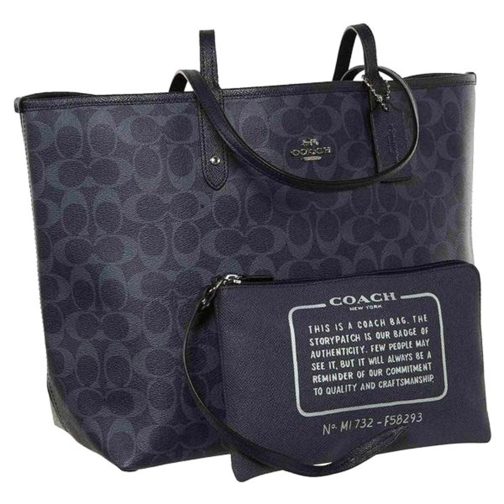 COACH DENIM NAVY REVERSIBLE TOTE SIGNATURE NWT - Picture 3 of 5